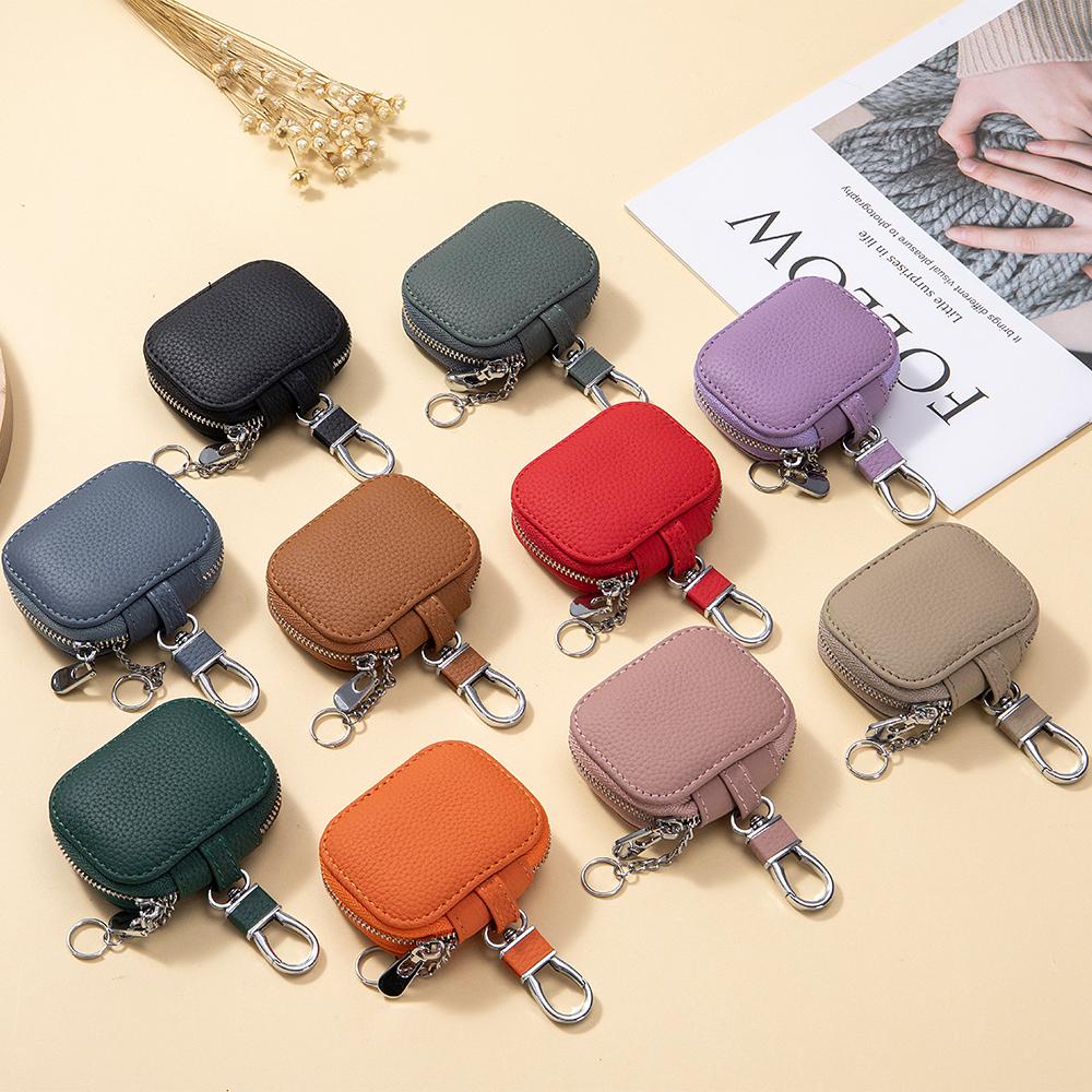 Small Genuine Leather Universal Key Wallets Earbud Case Headphone Storage Case Earphones Carrying Pouch Key Case