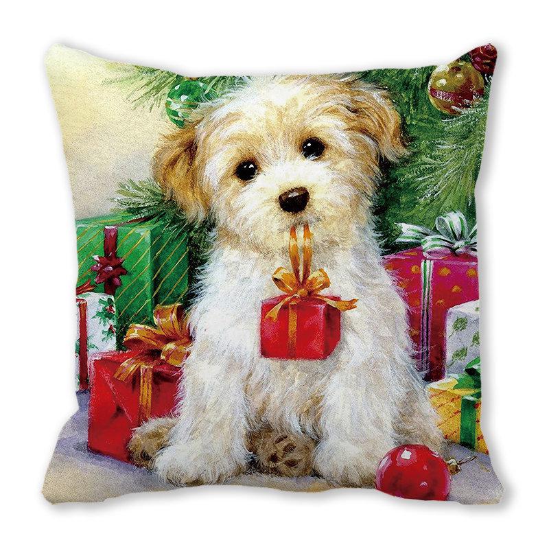 Pernă de canapea cu aspect de piele de piersică, model Crăciun Fericit, pisică și animal - ZT422