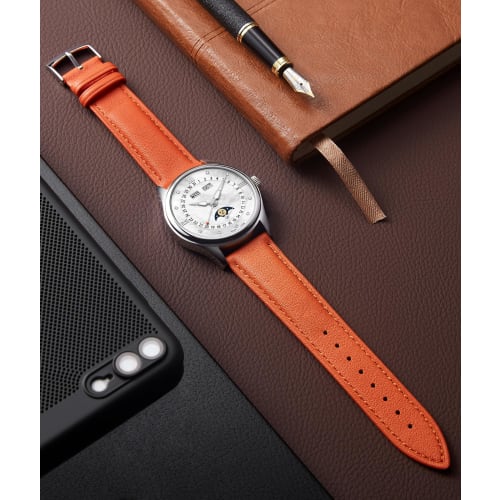 BINLUN Leather Watch Strap, Quick Release, Multiple Colors, Stylish Replacement Strap, Soft and Breathable, Unisex (12mm, Orange)