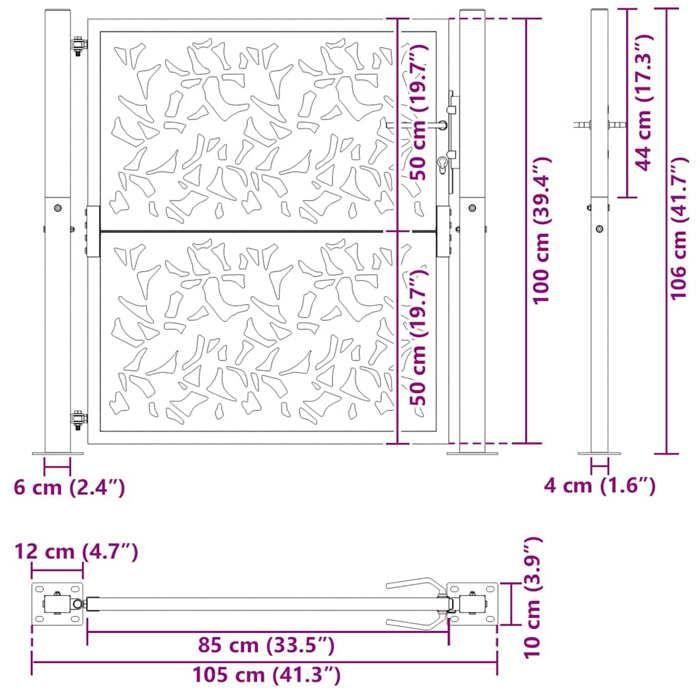 VidaXL Garden Gate Black 105x106 Cm Steel Leaf Design, Fence Gate, Outdoor Gate, Metal Gate, 4100959