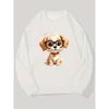 Men's Casual Crew Neck Sweatshirt with Glasses-Wearing Puppy Graphic