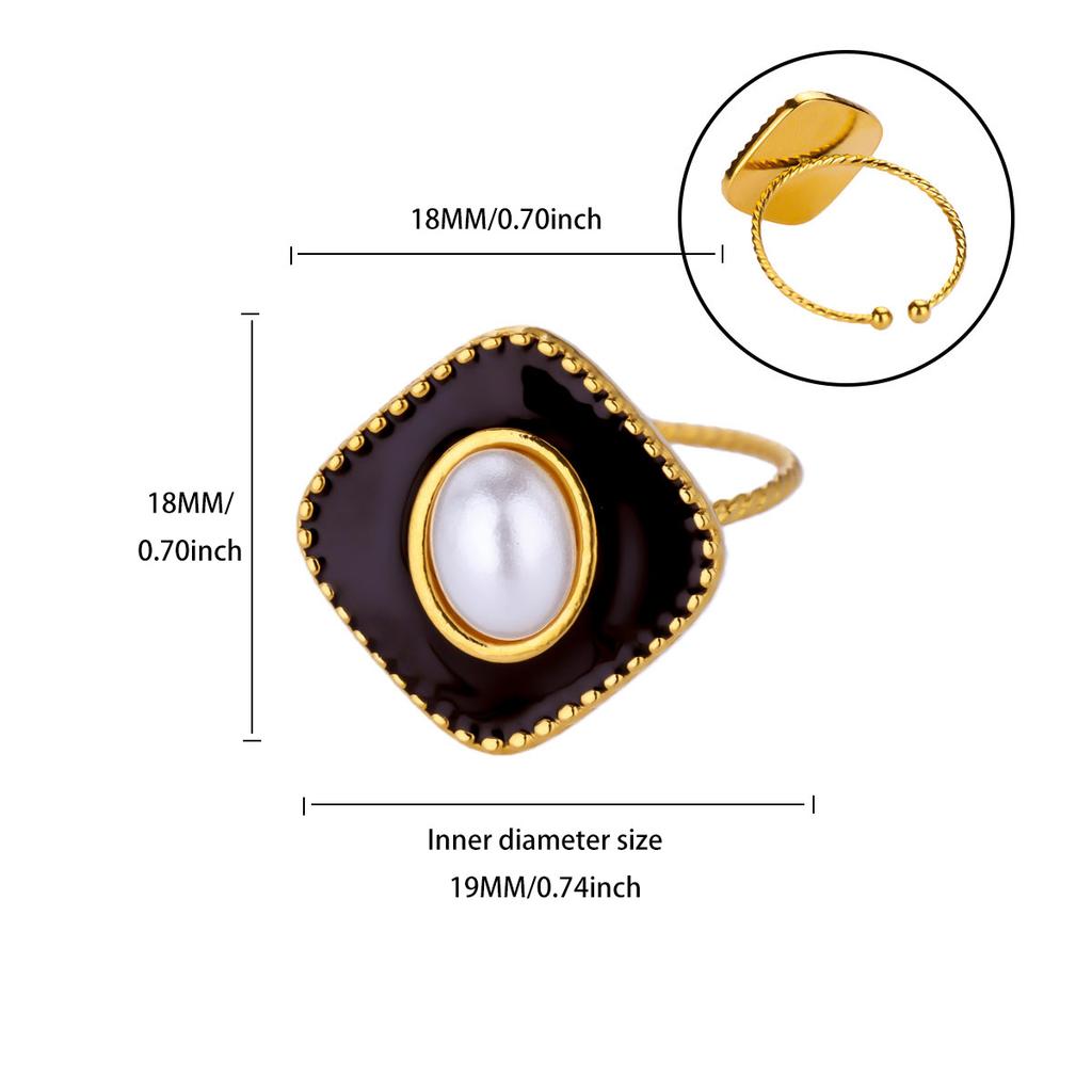 Vintage Pearl & Enamel Rings For Women Gold Plated Stainless Steel Geometric Ring Hypoallergenic Wedding Christmas Jewelry Gift