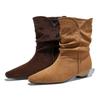 Mode AIYUQI 2025 Neue Damen Western Cowboy Stiefel Spitz, Plissierter Blockabsatz Damenstiefel Große Größe Vintage Stiefeletten weiblich