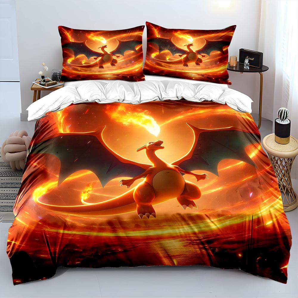 Pokémon Charizard Print Bedding Set Children 3 Pieces King Size Bed Set Pillowcase Adult Child Bed Cover Bedroom for Gifts