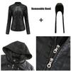 Hooded Leather Jacket Two-piece Removable Leather Jacket Women's Jacket Women's Washed Leather