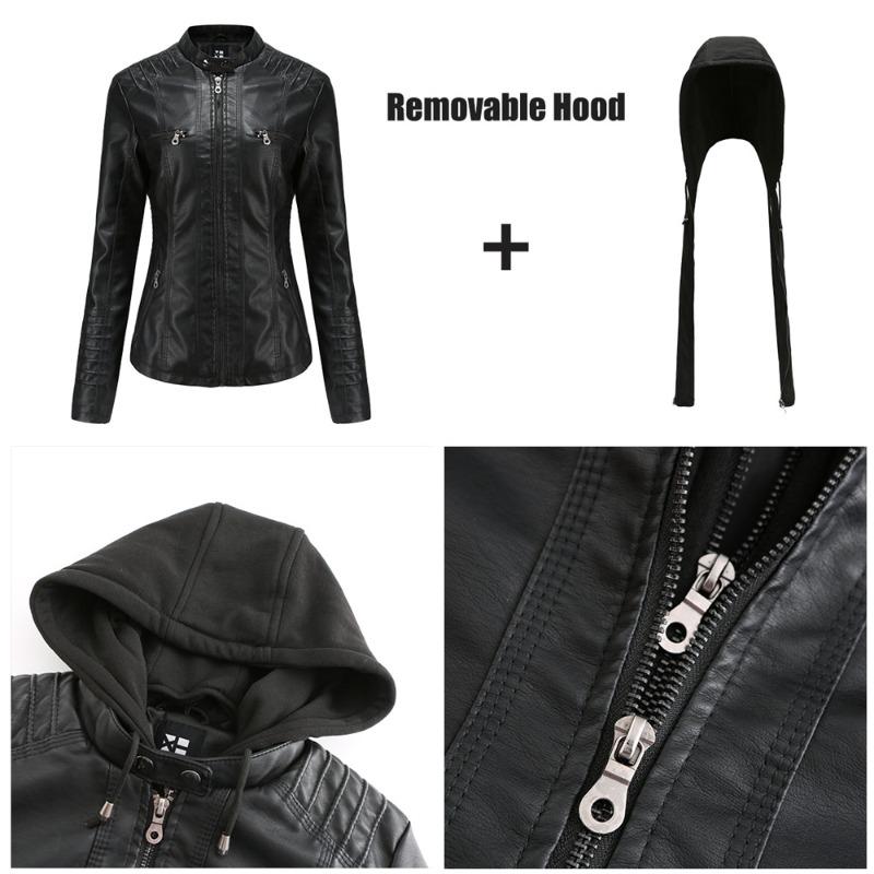 Hooded Leather Jacket Two-piece Removable Leather Jacket Women's Jacket Women's Washed Leather