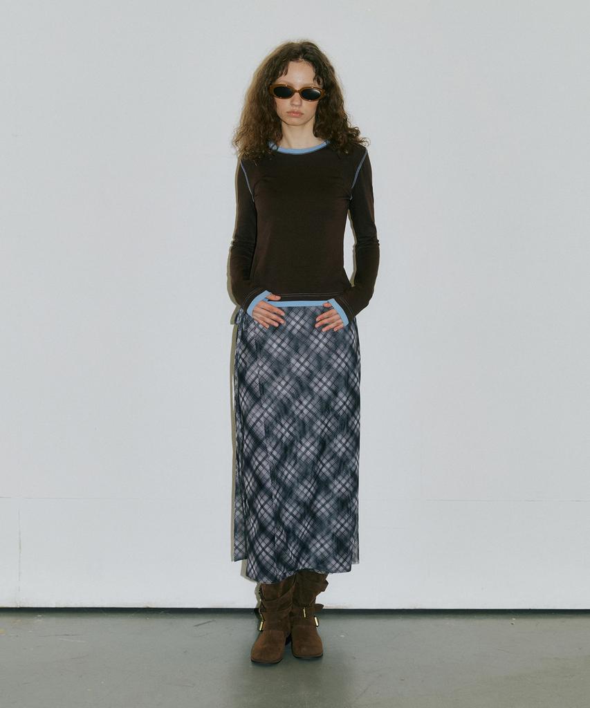 Assenti Check Wrap Long Skirt_Black