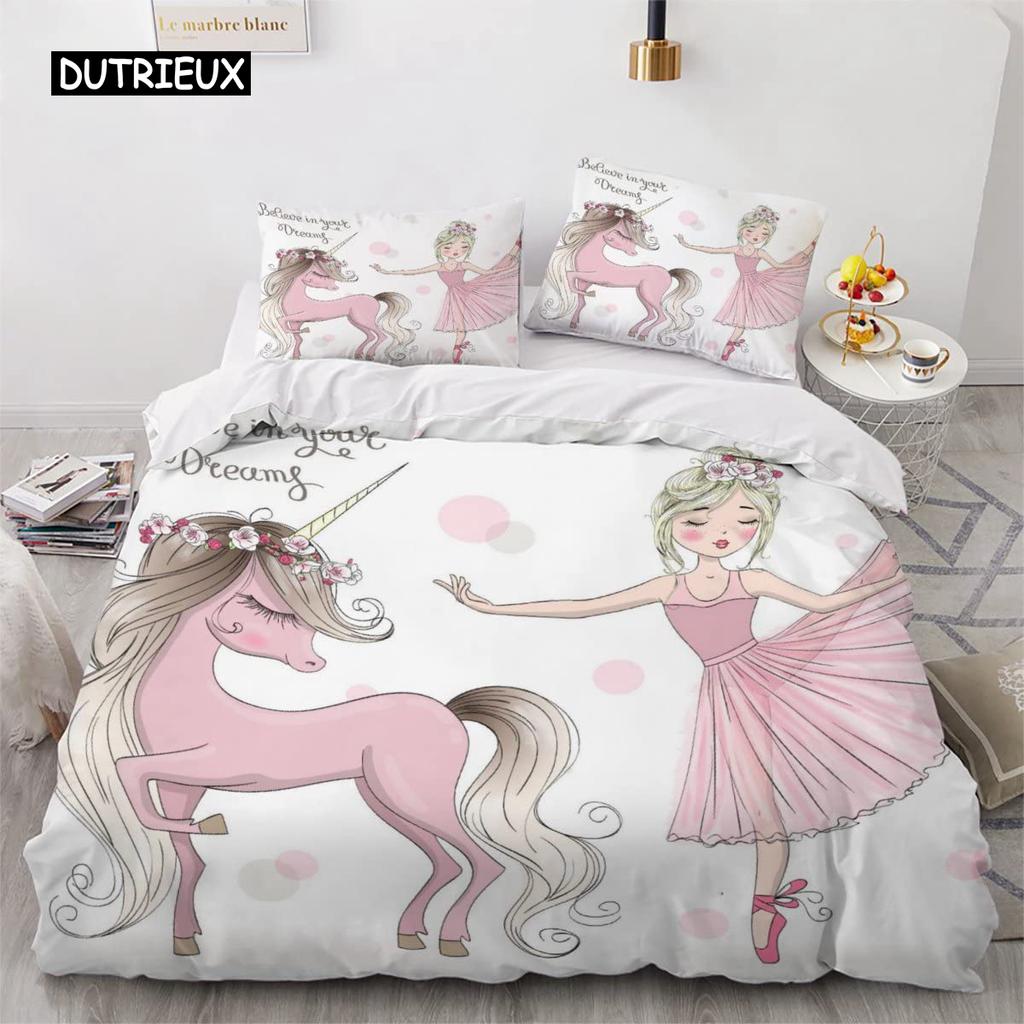 Cartoon Horse Duvet Cover 3D Anime Bedding Set for Kids Girls Soft Microfiber Quilt Cover with Zipper Closure