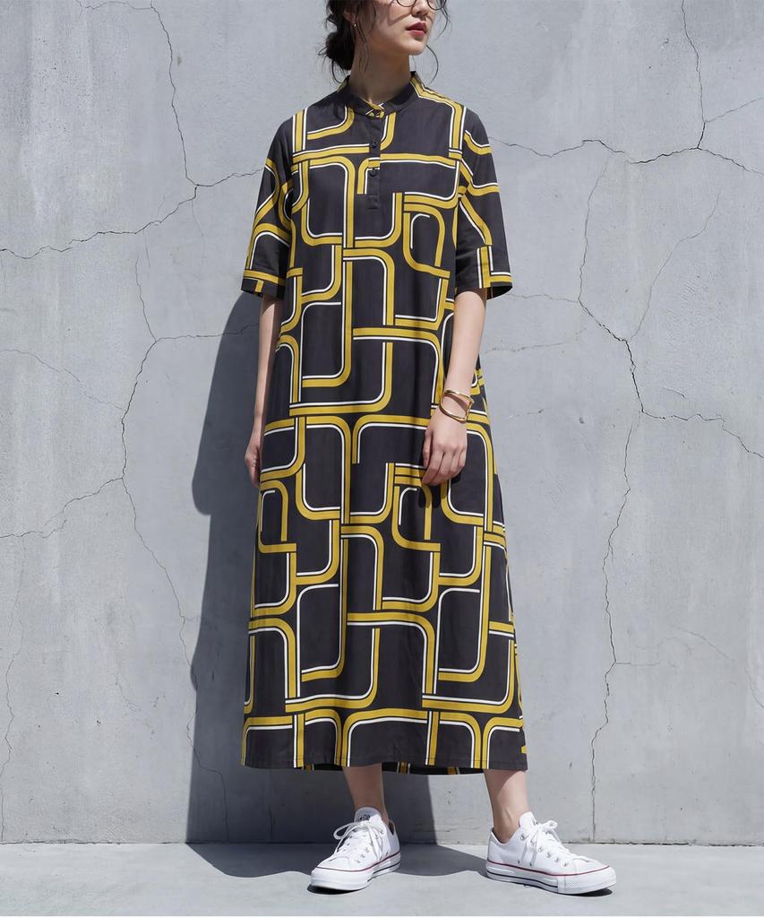 Antiqua Geometric Pattern Dress Plus Sizes Available Adult Look 05 Black One Size [antiqua] Women's Short-Sleeved, Long, Stand-Neck - Retro, Mode,