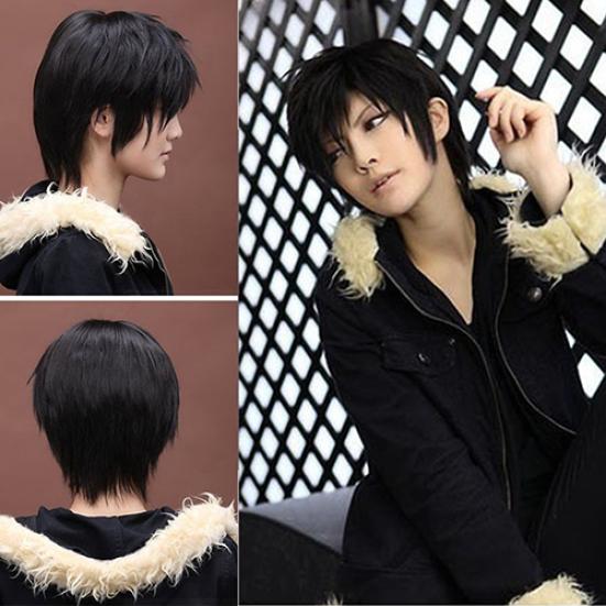 Damen-Cosplay-Shorts, schwarz, hitzebeständig, mit Netz-Synthetik-Perückenkappe