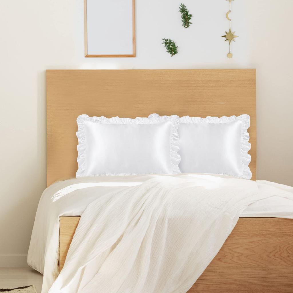 PiccoCasa Pillowcase Satin Ruffle Cool Rayon Envelope Style Cool To the Touch Pillowcase Set of 2 Silky Soft Pillowcase Plain Odor Resistant Beautiful