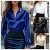 Spot 2025 New Autumn Fashion Commuter Satin V-neck Long-sleeved Shirt Shirt
