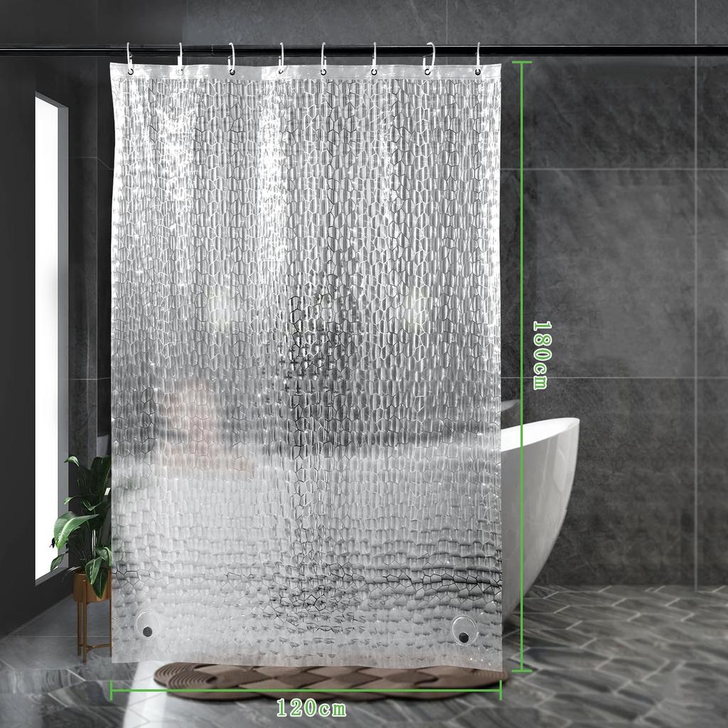 OTraki Shower Width Length Bath 3D Water Cube 3D Privacy Bathroom EVA Mildew Ring Shower Easy To Room Bath 120x180cm Curtain, Semi-Transparent, 120cm,