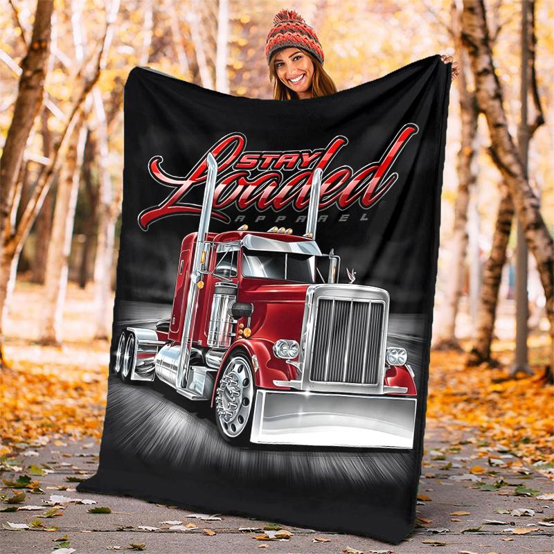 Truck Driver Flannel Blanket Soft Warm All-Season Throw, Design for Camping, Car Travel, Hiking Sofa, Bed, Office Perfect Gift for Parties