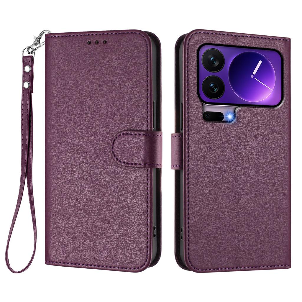 For Xiaomi 17 Pro Leather Case Wallet Stand Phone Cover with Wrist Strap