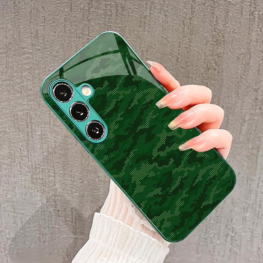 Military camouflage style Glass PhoneCase for Samsung Galaxy S26 S25 S24 S23 S22 FE Ultra Plus Built-in glass green Exquisite