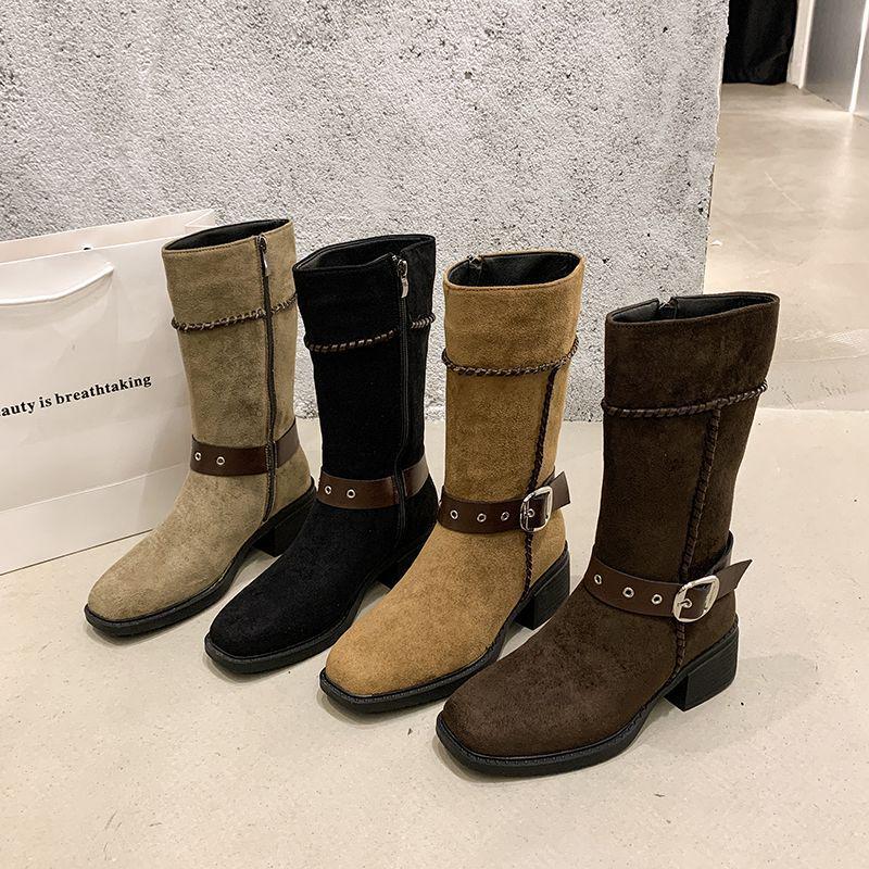 

2025 Women s Retro Chunky Heel Mid-Calf Boots with Slimming Thick Sole & Square Toe Default Item