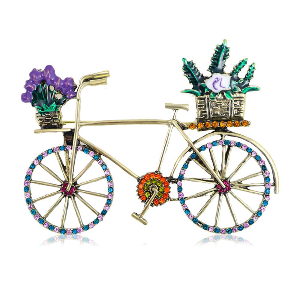 Vintage Inlaid Rhinestone Bicycle Brooches for Women Luxury Design Fashion Creative Elegant Metal Flower Brooch Pins Gifts