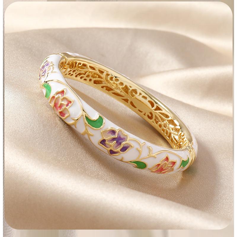 New Cloisonné Enamel Color Opening Retro Fashion National Style Gift Bracelet One Size(16-22CM)