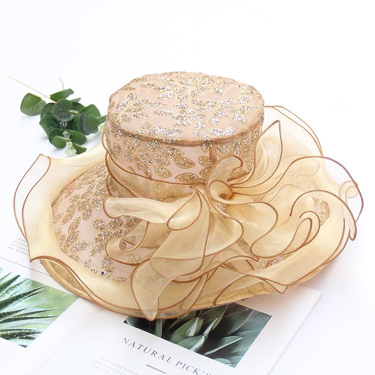 Summer Women Beach Sun Hat Flat Top Ribbon Chiffon Mesh Hat Elegant Wide-brimmed Sun Hat Outing Fashion Organza Flower Hat