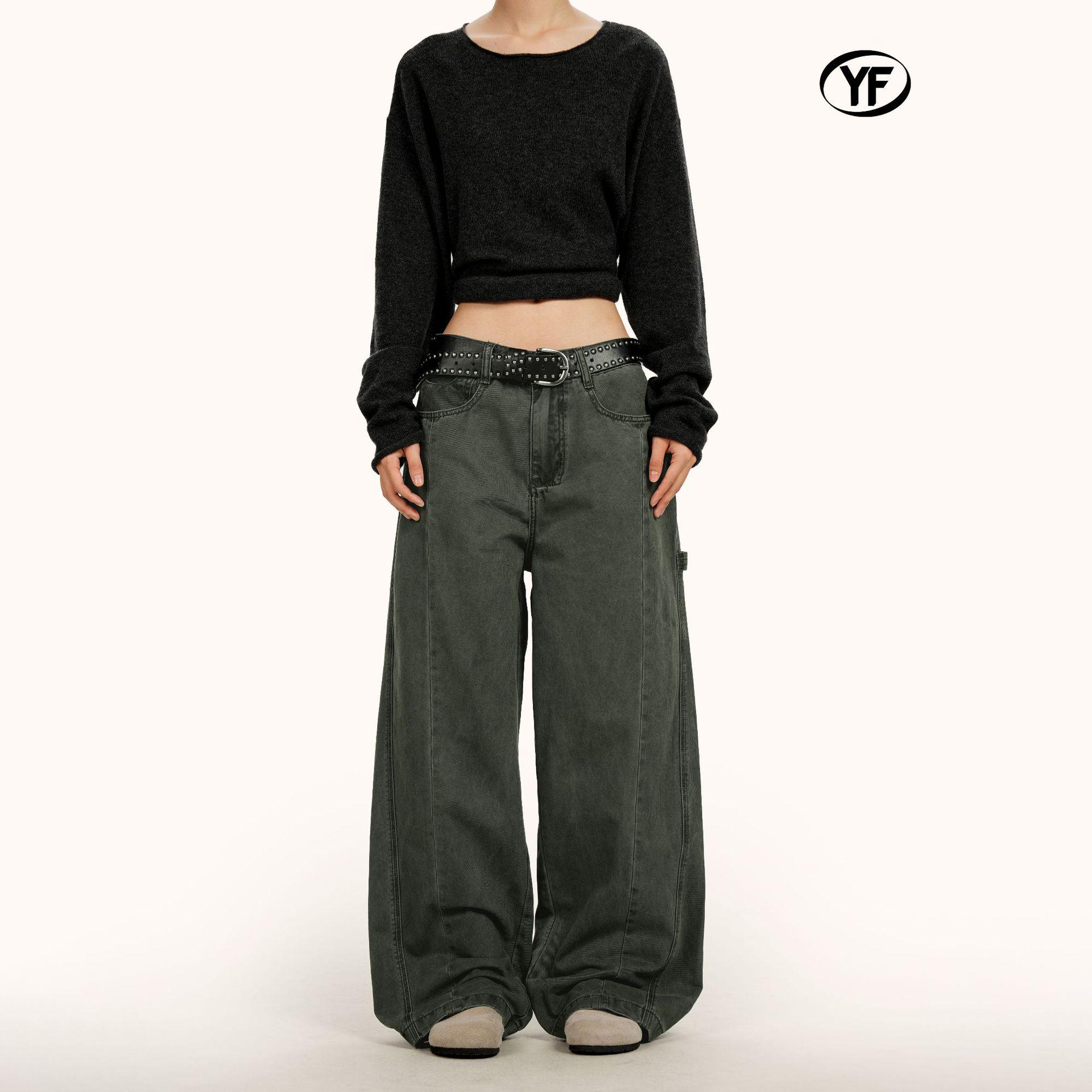 Yongfang Unisex Retro Deconstructed Patchwork Wide-Leg Jeans Large