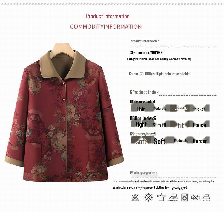 Grandma's Long-Sleeve Floral Shirt for Women Aged 60-80 - Spring/Autumn Turn-Down Collar Jacket