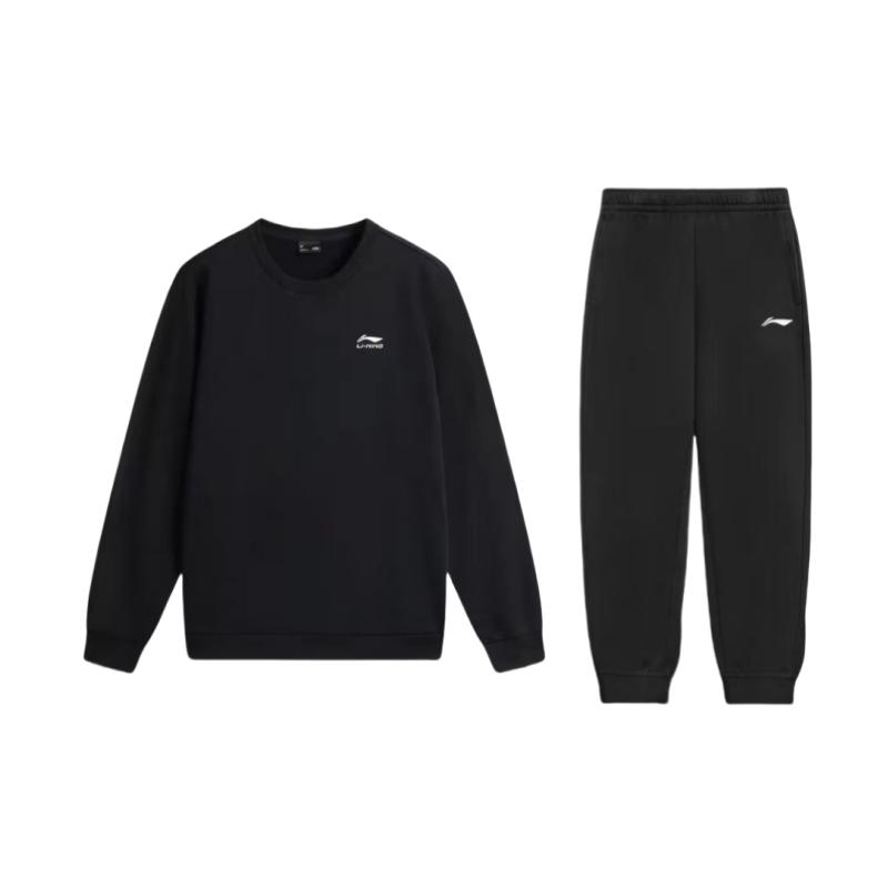 

Li-Ning Loose Comfortable Round Neck Pullover Long Sleeve Top Simple Versatile High Waist Long Pants Casual Sports Suit AWDVE53-2+AKLSG35-1 M