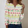 Women's Fashion Casual V-Neck Long Sleeve Decorative Button Christmas Print Top