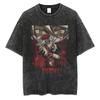 Hot Anime Demon Slayer Kokushibo Graphic Print Washed T Shirt Men Vintage Cotton Tshirts Manga Casual Tee Harajuku Male T-shirt