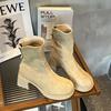 High-heeled short boots women's 2025 autumn and winter new French thick-heeled thick-soled Martin boots knight boots fashion versatile boots
