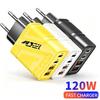 120W 4 Ports USB Charger Fast Charger PD Type C Mobile Phone Adapter For iPhone Samsung Xiaomi Huawei EU US Plug Wall Charger