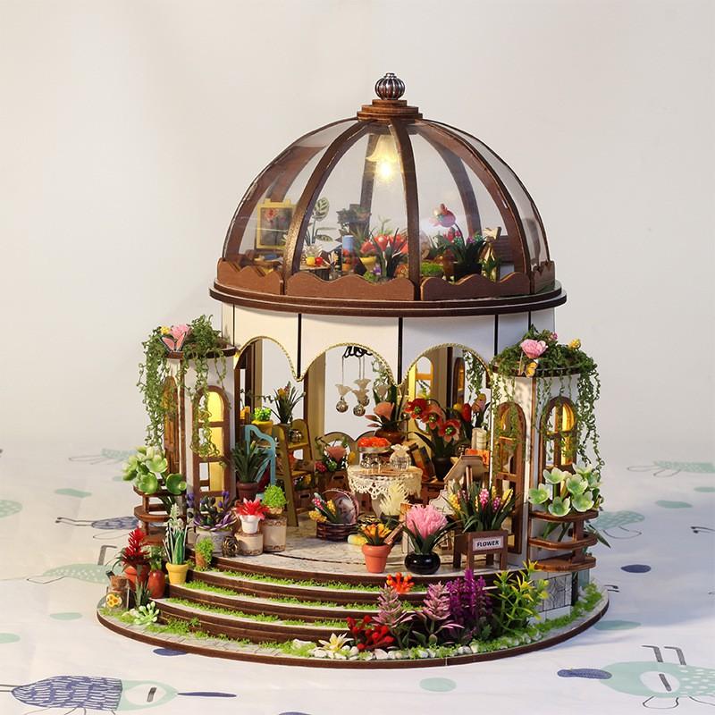 Wooden DIY Miniature House Kit With Garden Theme 1:24 Scale Architectural Model Adults Includes Lights Assembly Tools