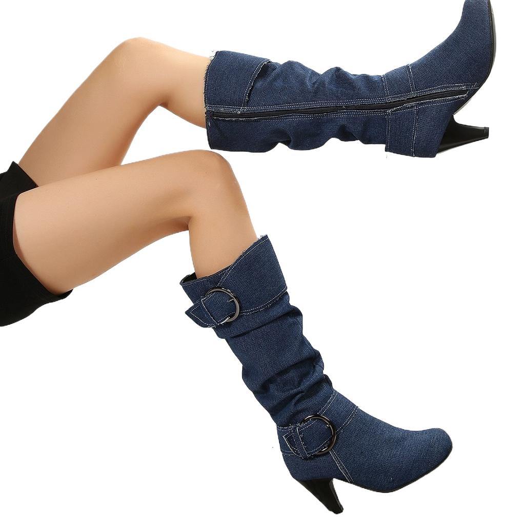 New Style  Women's Plush Shoes Boots for Women Casual Lace Up Boots Mid Heels Vintage Thick Thigh High Boots Zapatos Mujer