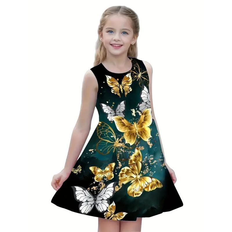 Stylish Cute Comfortable Butterfly Print Children's Sleeveless Women's Clothing Dresses Girls