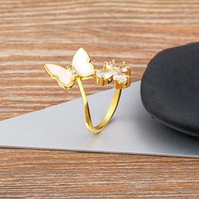 

Nidin Lucky Double Butterfly Zircon Ring Women Rhinestone Cute Finger Rings Wedding Engagement Birthday Gift Jewelry Adjustable