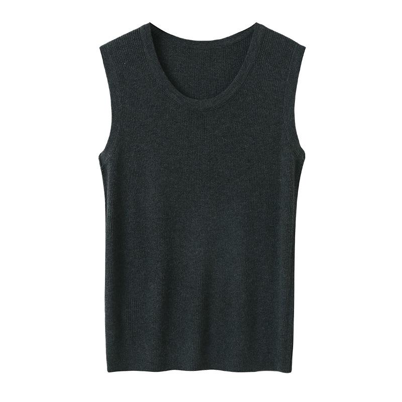 2025 Spring Worsted Wool Round Neck Sleeveless Knitted Vest - Solid Color Pullover Top