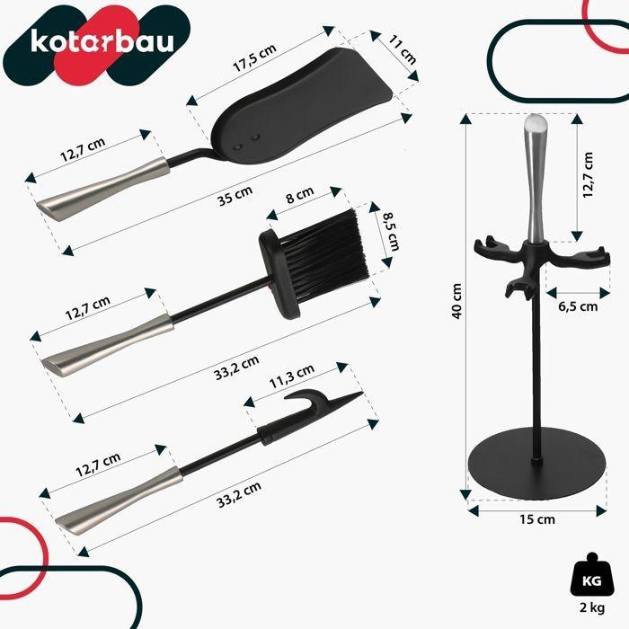 Serviteur De Cheminée - KOTARBAU - 4 Pièces - Acier Inox - Noir - Design Minimaliste