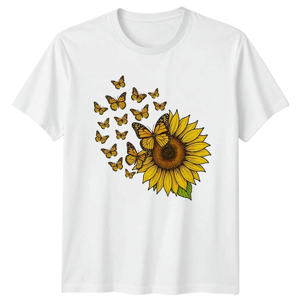 Butterfly Sunflower Unisexs TShirt Wildflower Gardening Birthday Gift For Her S