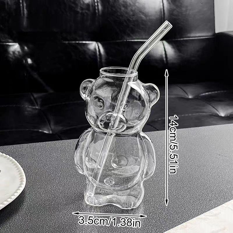 

1 шт. с трубочкой, милая чашка в форме маленького медведя, креативная чашка в форме медведя, чашка для молочного чая, стеклянная чашка, прозрачная чашка для сока с рисунком 320 мл 1PC