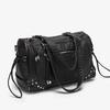 Fashionable Women's Rivet Tote Bag, Retro Washed Water Spicy Girl Commuting Single Shoulder Crossbody Motorcycle Bag