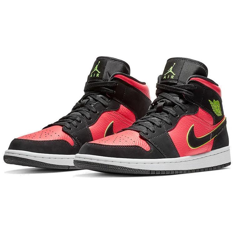 Womens Air Jordan 1 Retro Mid 'Hot Punch Volt' (women's Sizes) Black / Volt-Hot Punch Vintage Basketball Shoes BQ6472 006