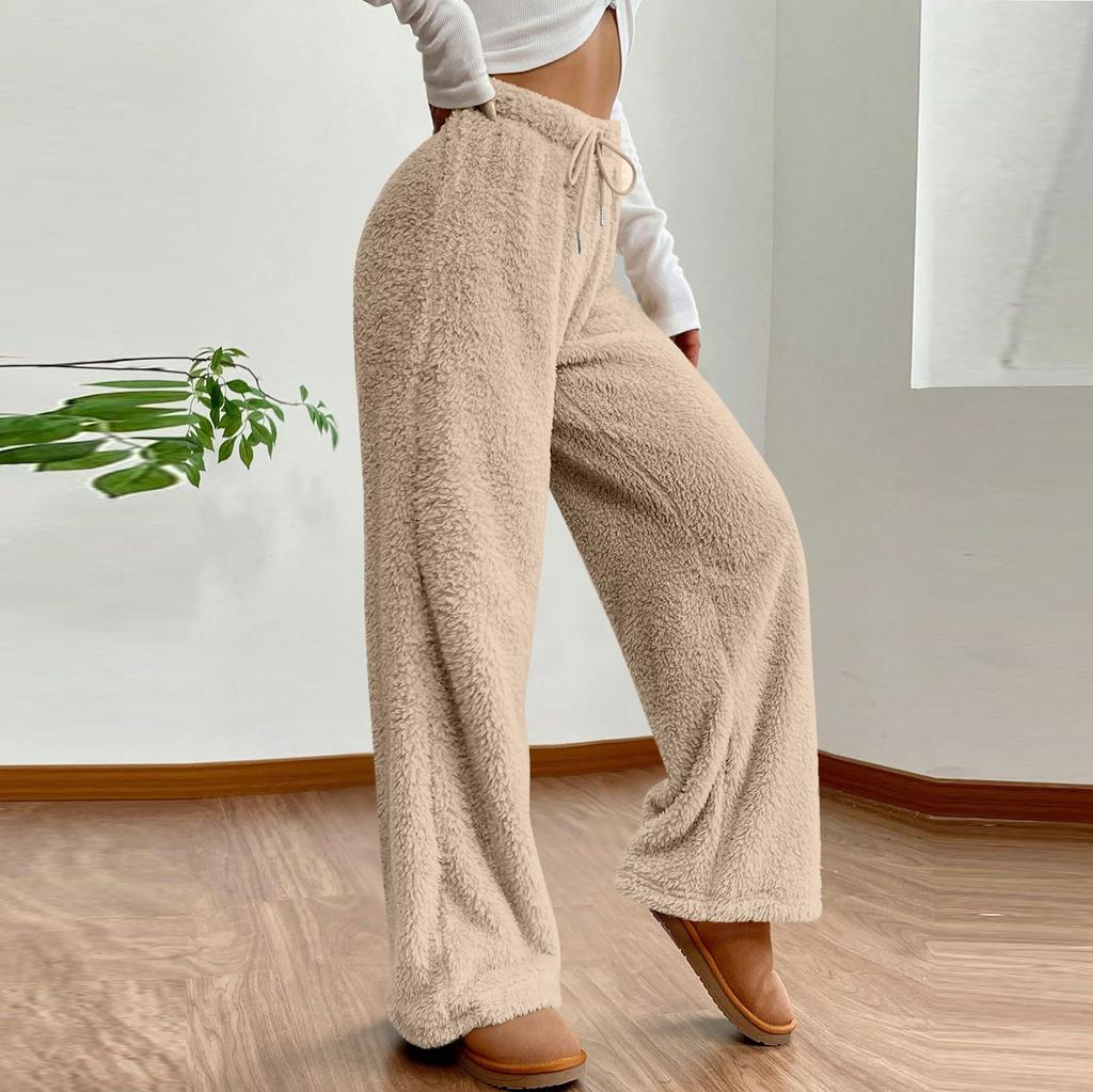 Autumn Winter Women's Trousers Streetwear Drawstring Casual Slim Pants Solid Versatile Warm Trousers Female Clothing