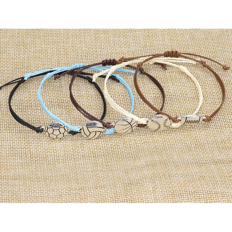 Sports Ball Bracelet Adjustable Basketball Charm Bracelet Basketball Braided Cord Bracelet with Charm for Girl Women Men