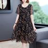 Middle-aged mother mesh dress summer new large-size women's clothing medium and long loose belly covering and thin skirt