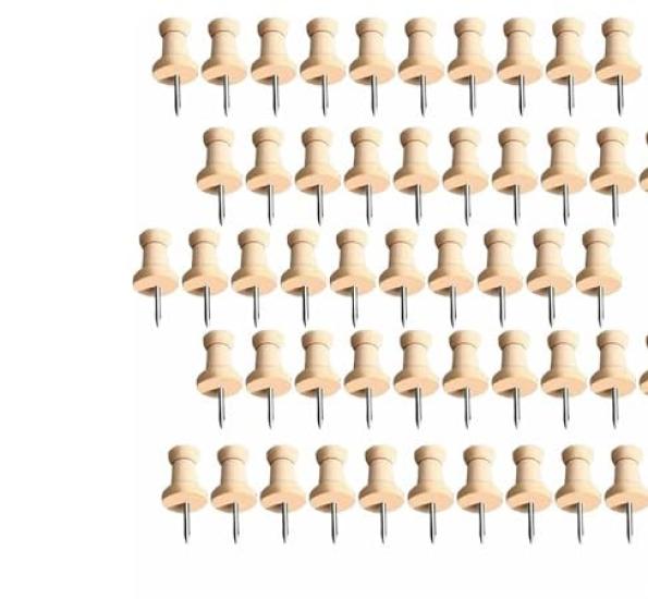 Wooden for Bulletin and Other Office 50 Pieces Included with Storage Thumbtacks, Stylish, Inconspicuous, No-mark, Calendars, Decoration, Fixing,