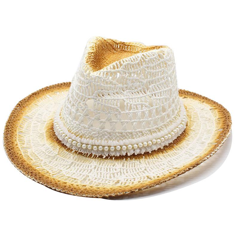 Spray Painted Cowboy Straw Hat Pearl Hollow Hat Handmade Maran Western Cowboy Hat Ethnic Sun Hat