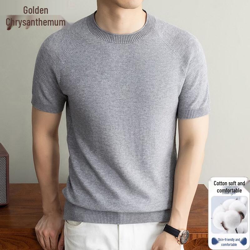 Jinjuan Men s Short Sleeve Round Neck Knit Shirt 2XL