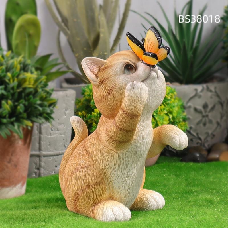 Garden Ornament Cats Solar Light Statue for Backyard Cafe Indoor Outdoor Statue Sculpture LED Cats Figurine Yard Lamp