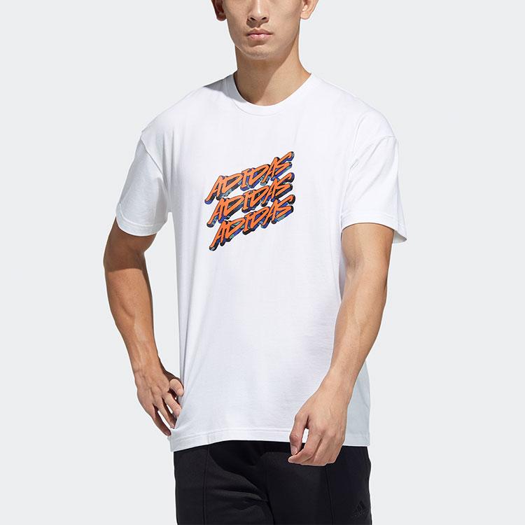 Adidas Graphic Print Logo Sport Loose Short Sleeve T-Shirt Men Tops White GP0839