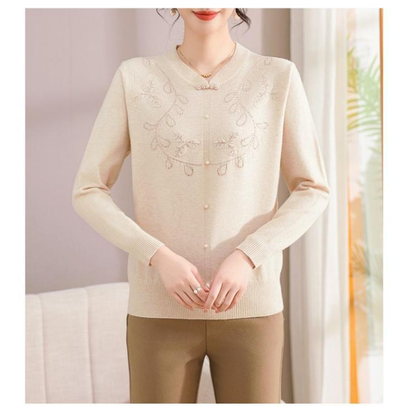 Women's 2025 Autumn Spliced Round Neck Button Solid Color Fashion Knitted Sweater T-Shirt Top